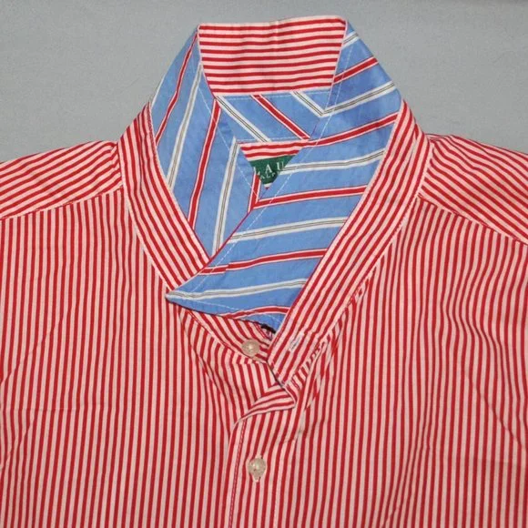 Lauren Ralph Lauren Mens Shirt Size L/XL Red & White Striped Button Down - Picture 7 of 11